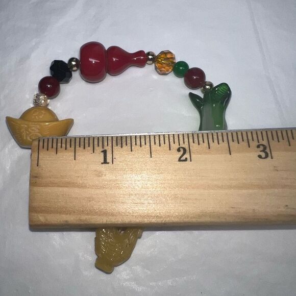 Year of the Rooster Chinese Good Luck Charm Glass Bead Stretch Bracelet - Picture 10 of 10